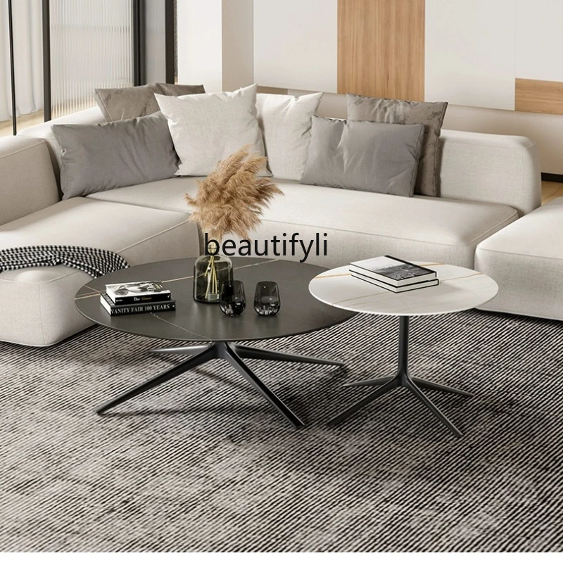 

Light Luxury Stone Plate Coffee Table Side Table Combination Modern Nordic Living Room Home Creative Size round Tea Table