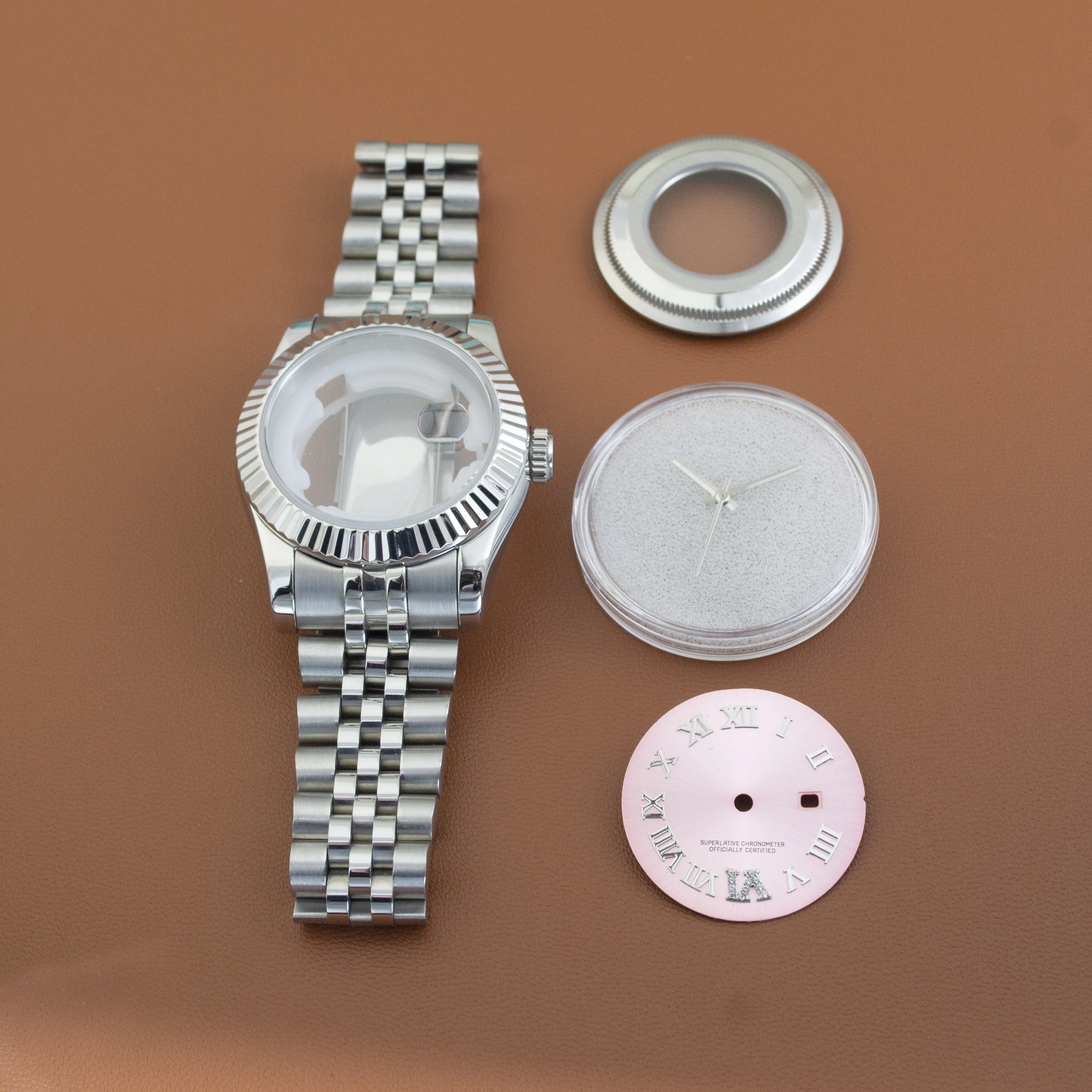 

33mm Women's Watch Case NH05 Case Stainless Steel Sapphire Glass Silver Watch Case 25mm Dial Hands For NH05 NH06 Movement