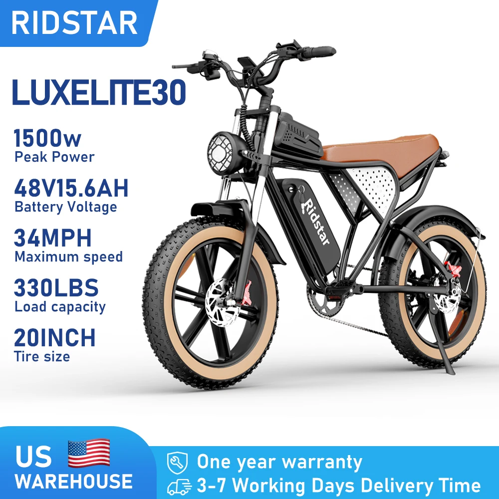 

Ridstar 1500W Electric Bike for Adults 48V 15.6AH Removable Battery 31 MPH 80 Miles Electric Bicycle 20x4"Fat Tire Mountain Bike