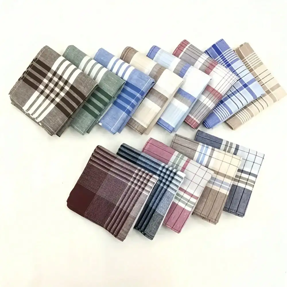 مناديل قطنية مكونة من 12 قطعة مع أنماط مربعات لحفلات الزفاف والهدايا