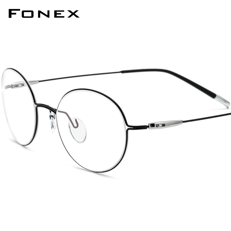 FONEX Titanium Alloy Glasses Frame Men Eyeglasses Women Oval Frame Korean Screwless Eyewear F1028