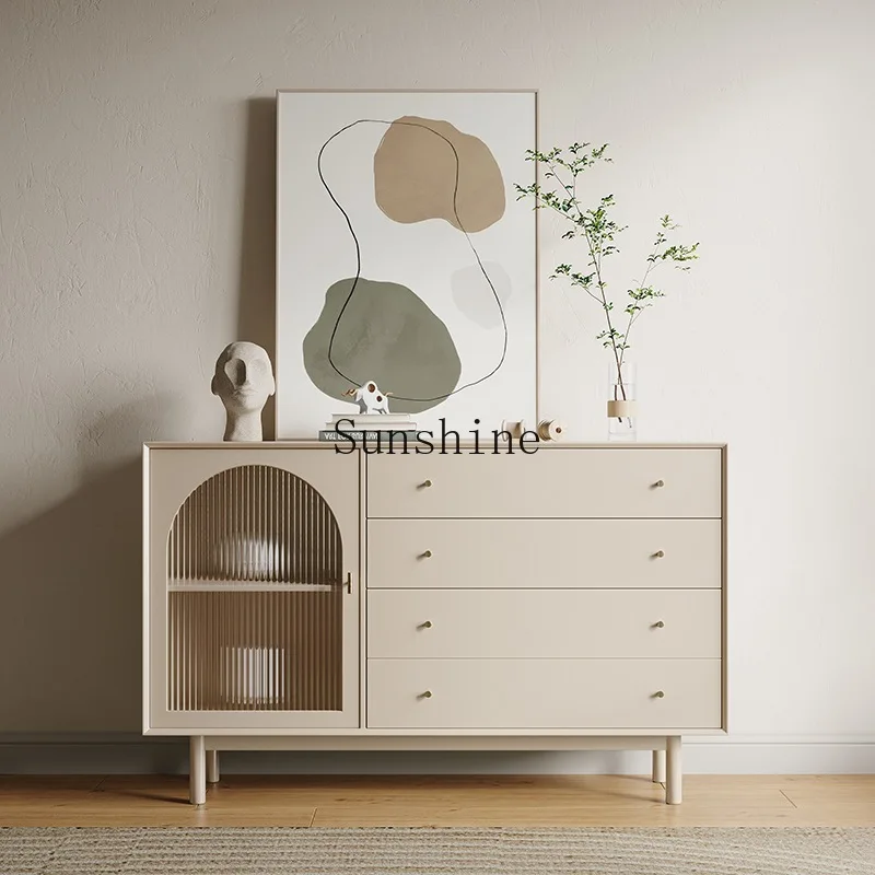 

Nordic solid wood wabi-sabi style dining side cabinet, simple modern entrance, storage, studio