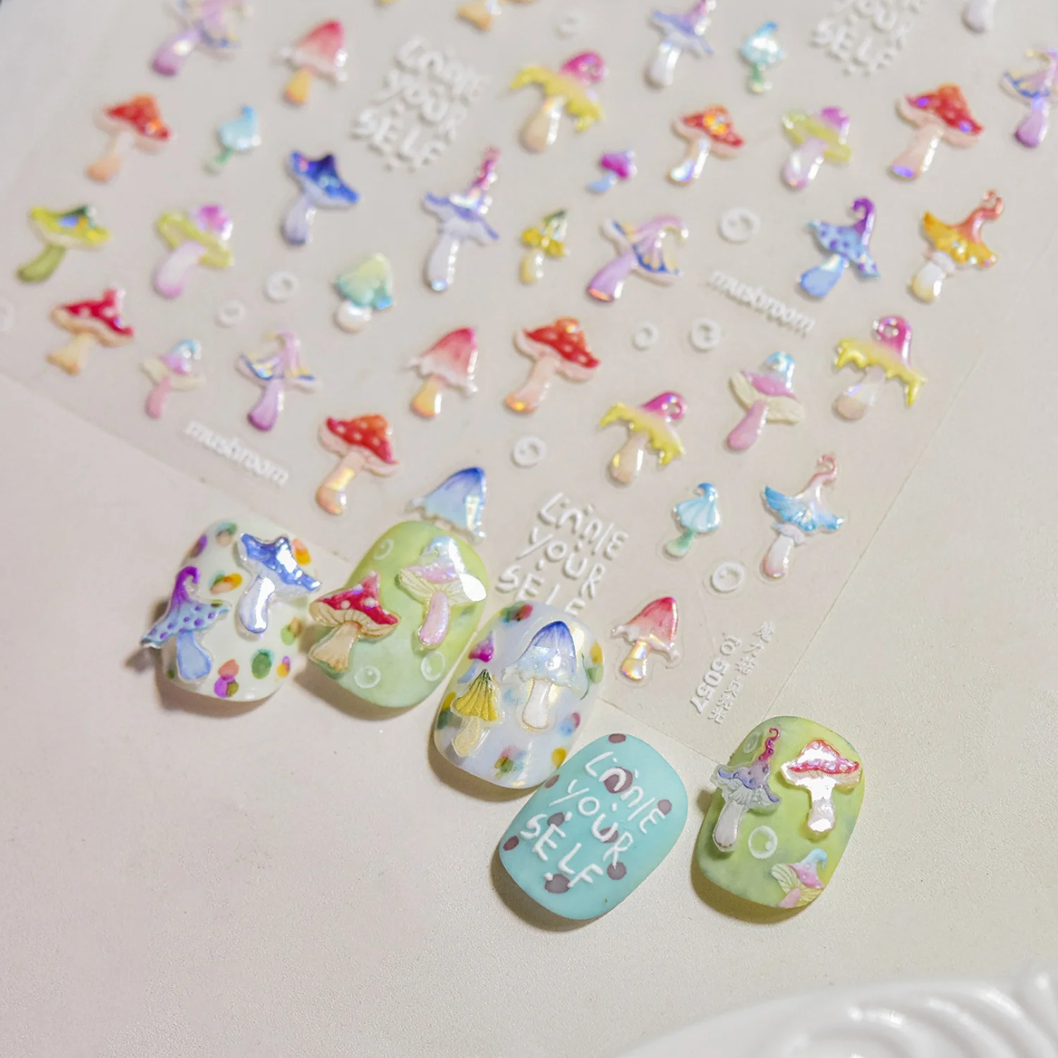 Cute Mushrooms Water Bubbles Umbrella-shaped Plant Colourful Various Shapes Fungi Self Adhesive Nail Art Stickers Manicure Decal
