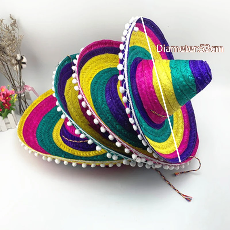 Mexican Party Hat Colorful Wide Brim Straw Hats Men Women Summer Outdoor Sun Hat Sombrero Halloween Party Decor