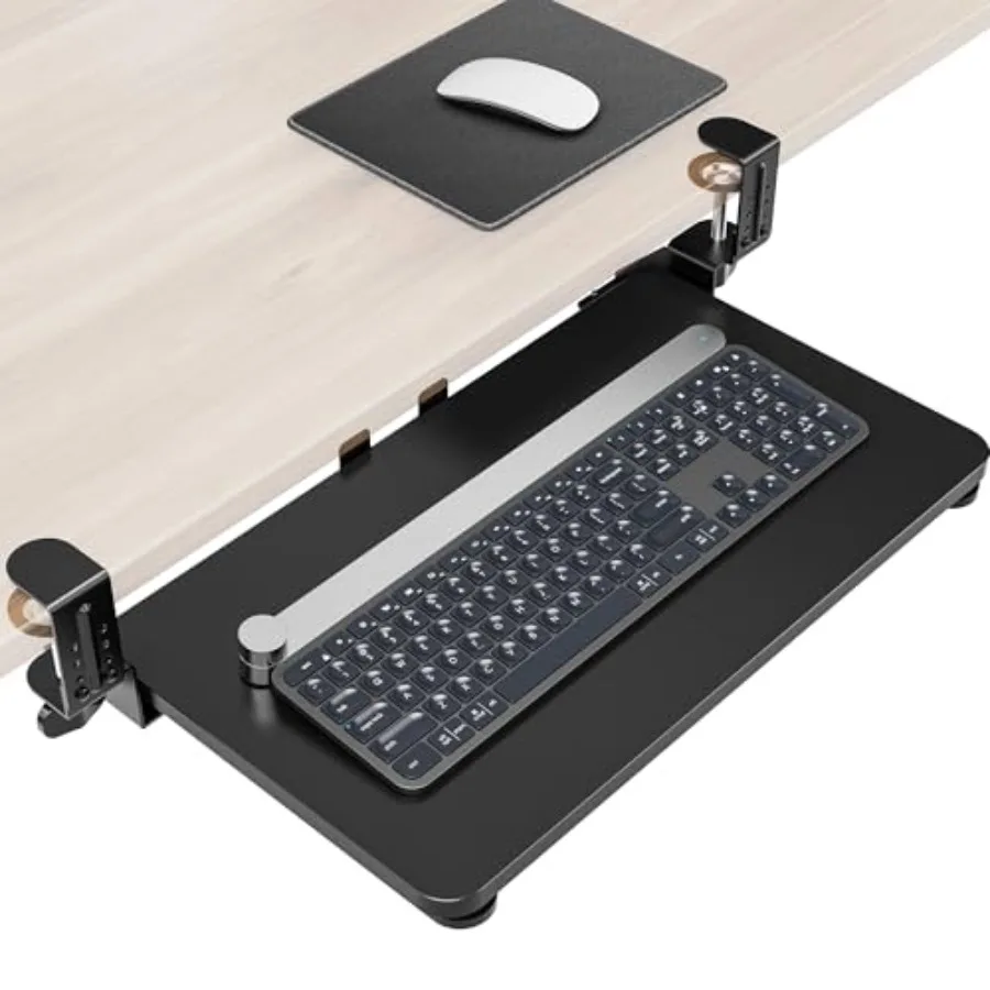 

Ergonomic Mouse and Keyboard Tray Under Desk, Pull Out with Adjustable C-clamp, 20 25.9 Including Clamps x 11.8 Inch Slide Out