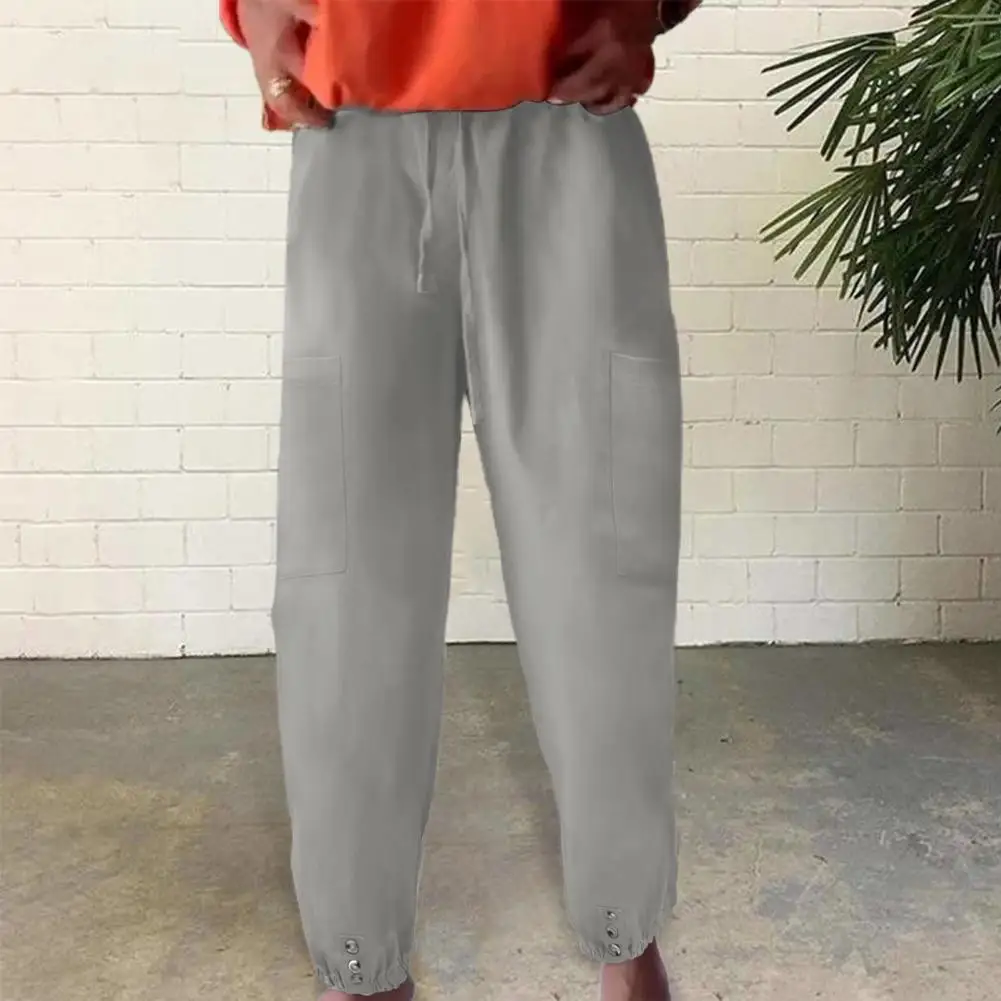 

Cropped Casual Pants Women Pants Stylish Women's Wide Leg Pants with Elastic Waist Pockets Mid-rise Drawstring for Casual