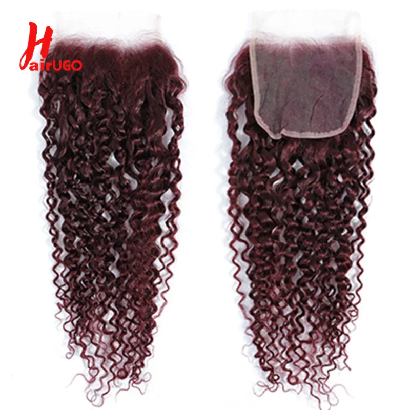 HairUGo Brazilian 99J 4x4 Straight Hair Closure 4*4 Lace Closure 10\'\'-20\'\' 100% Human Hair Lace Closure With Baby Hair Remy Hair