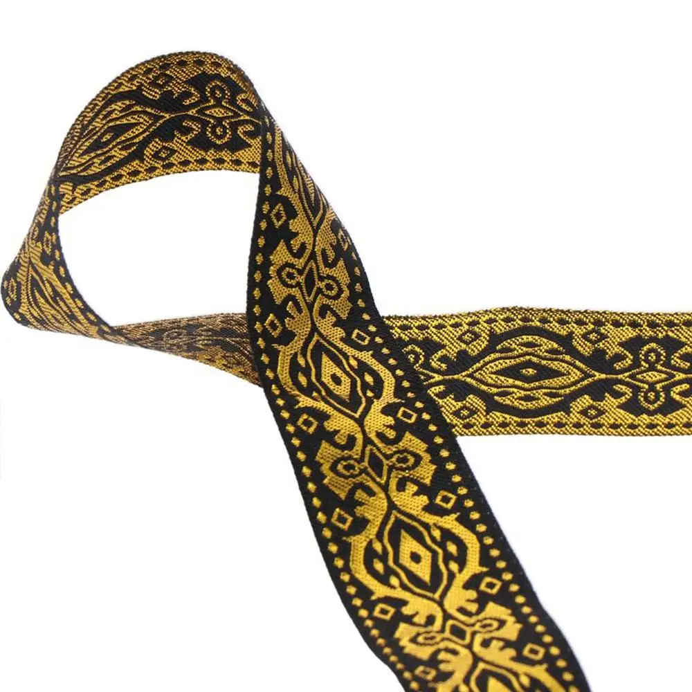 7.6 Yards 1.3 Inch Wide Jacquard Ribbon White Gold Black Gold Fabri Ribbon Floral Ribbon for Home Curtain Decor