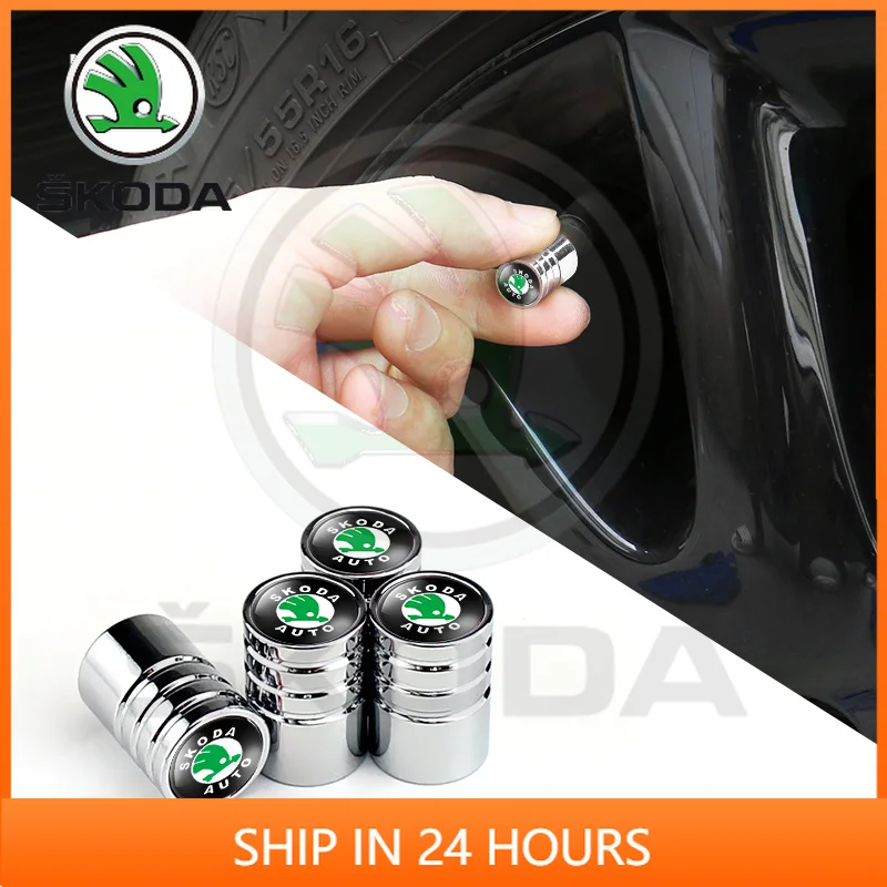 2026 Hot For Skoda Car Sticker 4Pcs Car Logo Wheel Tire Valve Air Valve Stem Caps For Skoda Octavia Fabia Kamiq Kapoq Kodiaq Rap