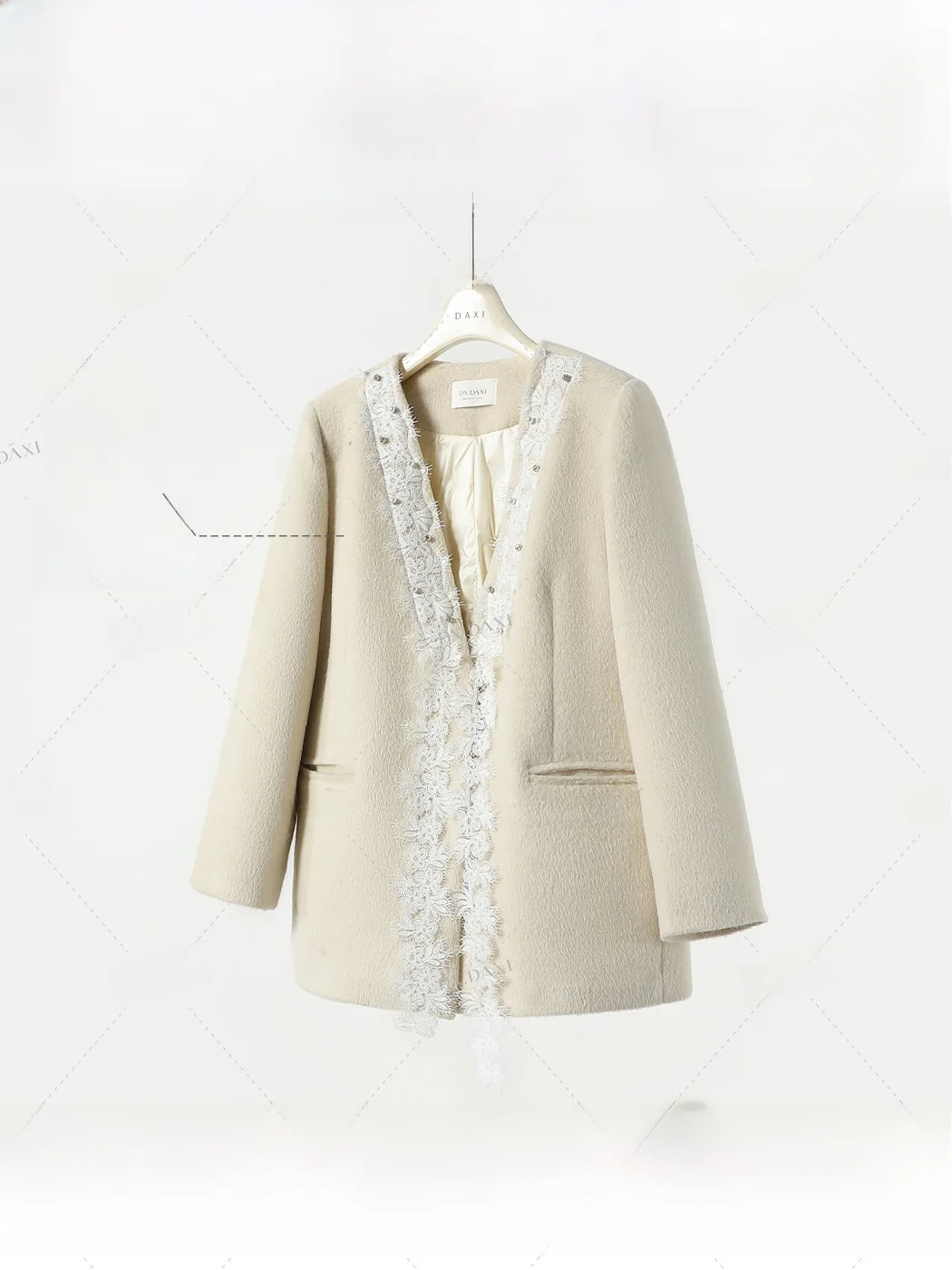 

Ele Woolen Suit Jaet Women's V-Ne Padded Coat Warmth And Sle for Autumn And Winter Faionable Commute Sle