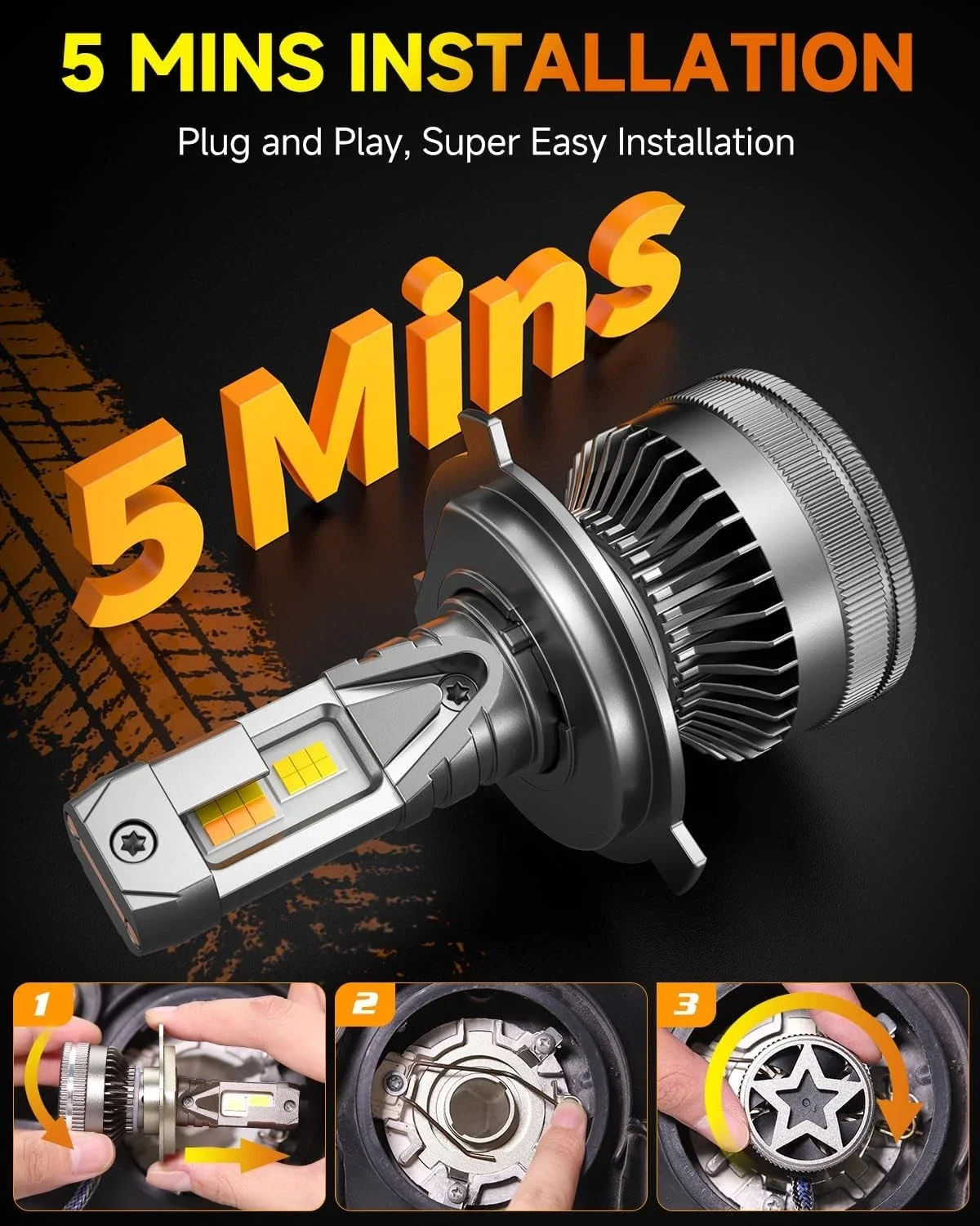 Termitor Smart H4/9003/HB2 LED Headlight Bulb, 0-200000LM 2000% Super Brighter, App-Controlled Dimming & Color Temperature, 3000K Yellow to 6500K Cool White for Bluetooth High/Low/Fog Light Beam, Plug and Play, Pack of 2