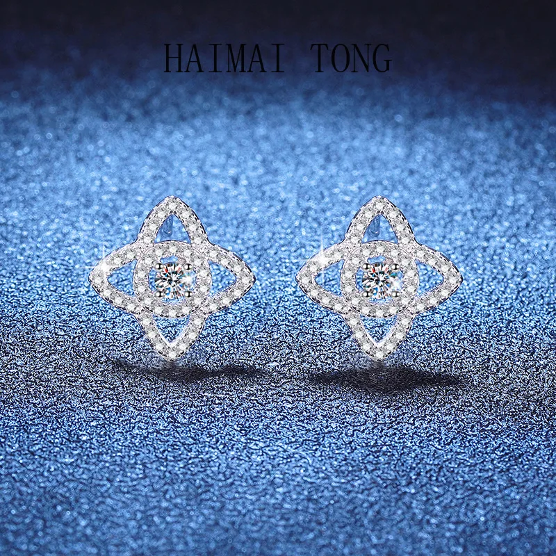 

HAIMAITONG PT950 платина, серьги-гвоздики, серьги-гвоздики с муассанитом, серьги-гвоздики в виде лотоса, манго в ветру, 20 точек, женские уши с муассанитом