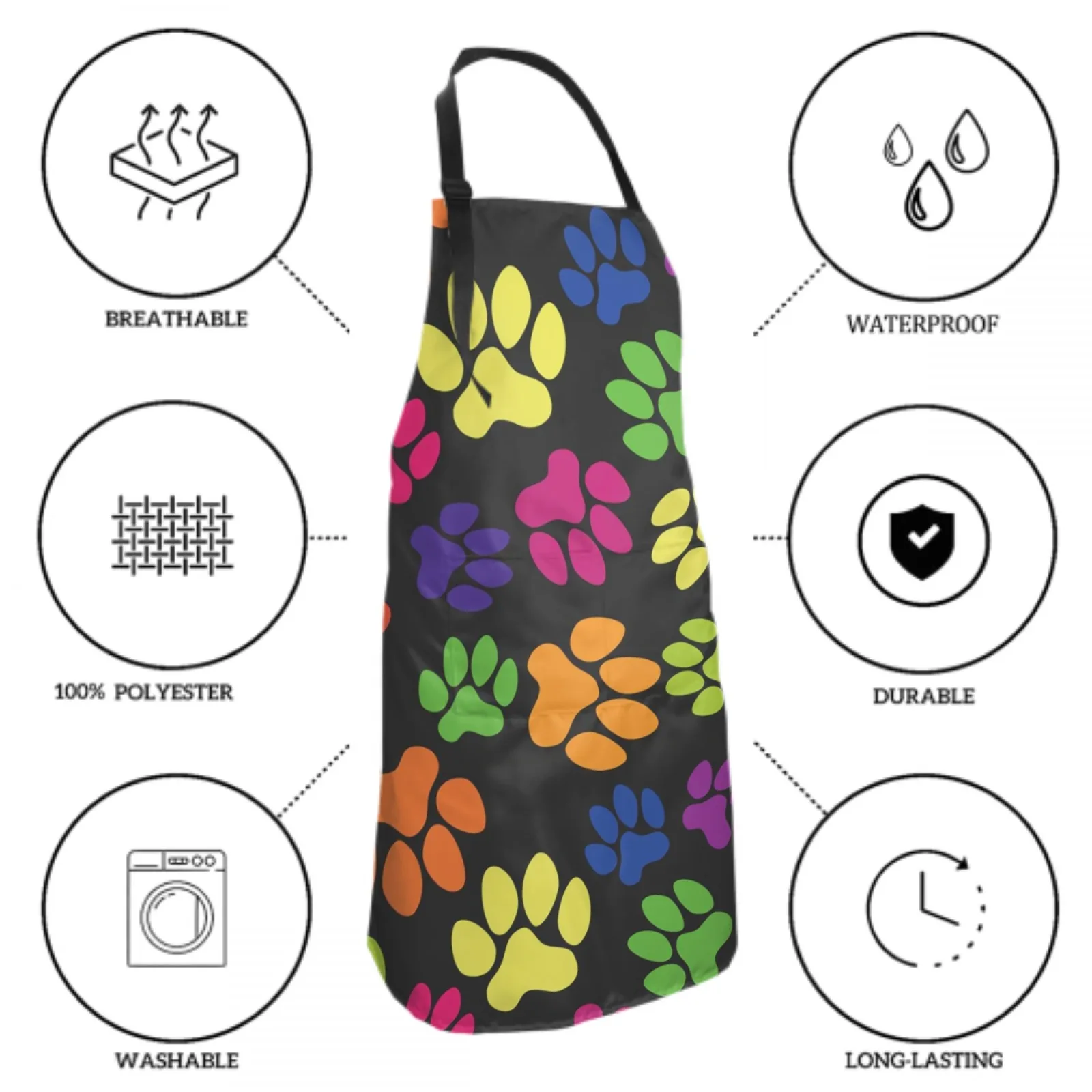 Cat And Dog Paws Waterproof Apron with 2 Pockets Kitchen Chef Apron  Apron for Hair Brushing Cooking Baking Painting Gardening