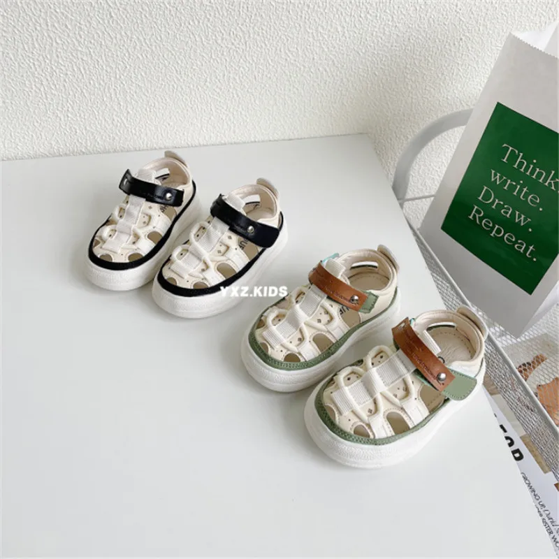 New Summer Baby Shoes For Boys Leather Cut-outs Girls Sandals Soft Sole Kids Beach Shoes Fashion Toddler Sandals 15-25