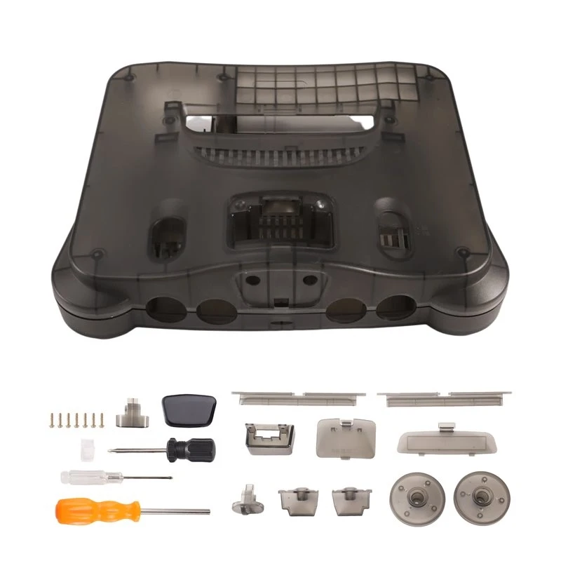 [new-a25p】-replacement-translucent-black-housing-shell-case-for-n64-console-classic-retro-video-game-system-cover-repair-kit