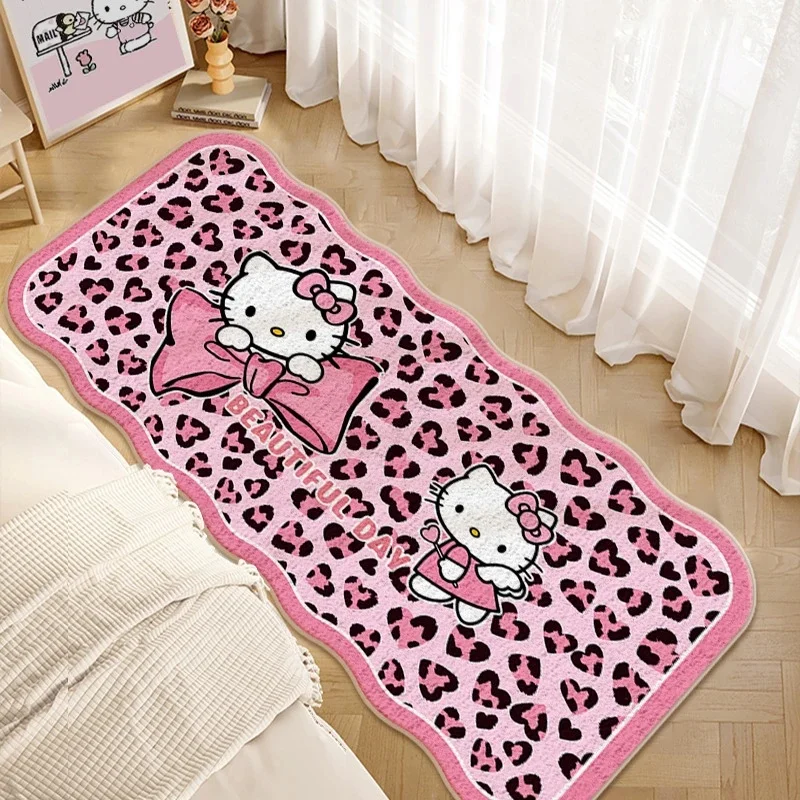 Kawaii Hello Kitty Long Fluffy Rug, Cashmere-like Bedside Mat with Silicone Back, Non-slip Carpet for Bedroom & Bay Window