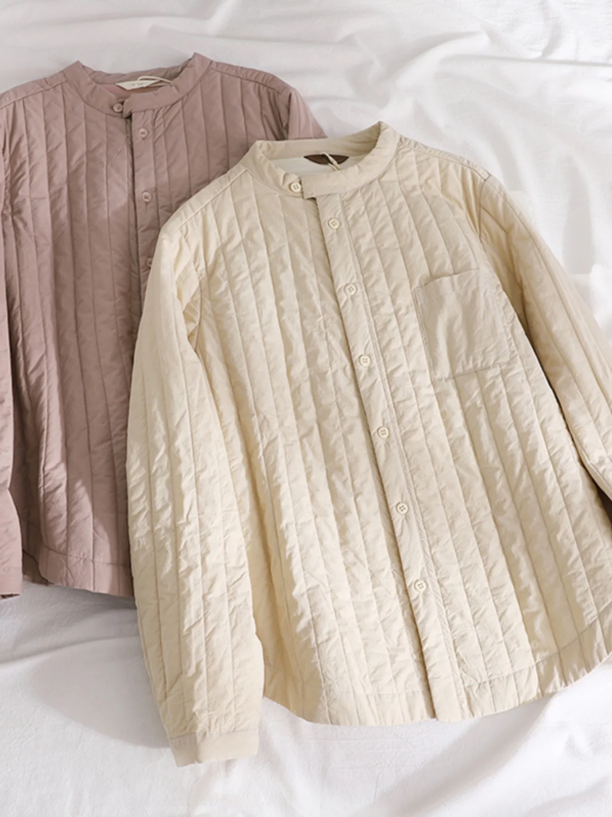 

Women's Lightweight Fce Cotton Jaet Winter Vintage High-End Striped Quilted Cotton Warmth Outerwear Long Sve Stand Co...