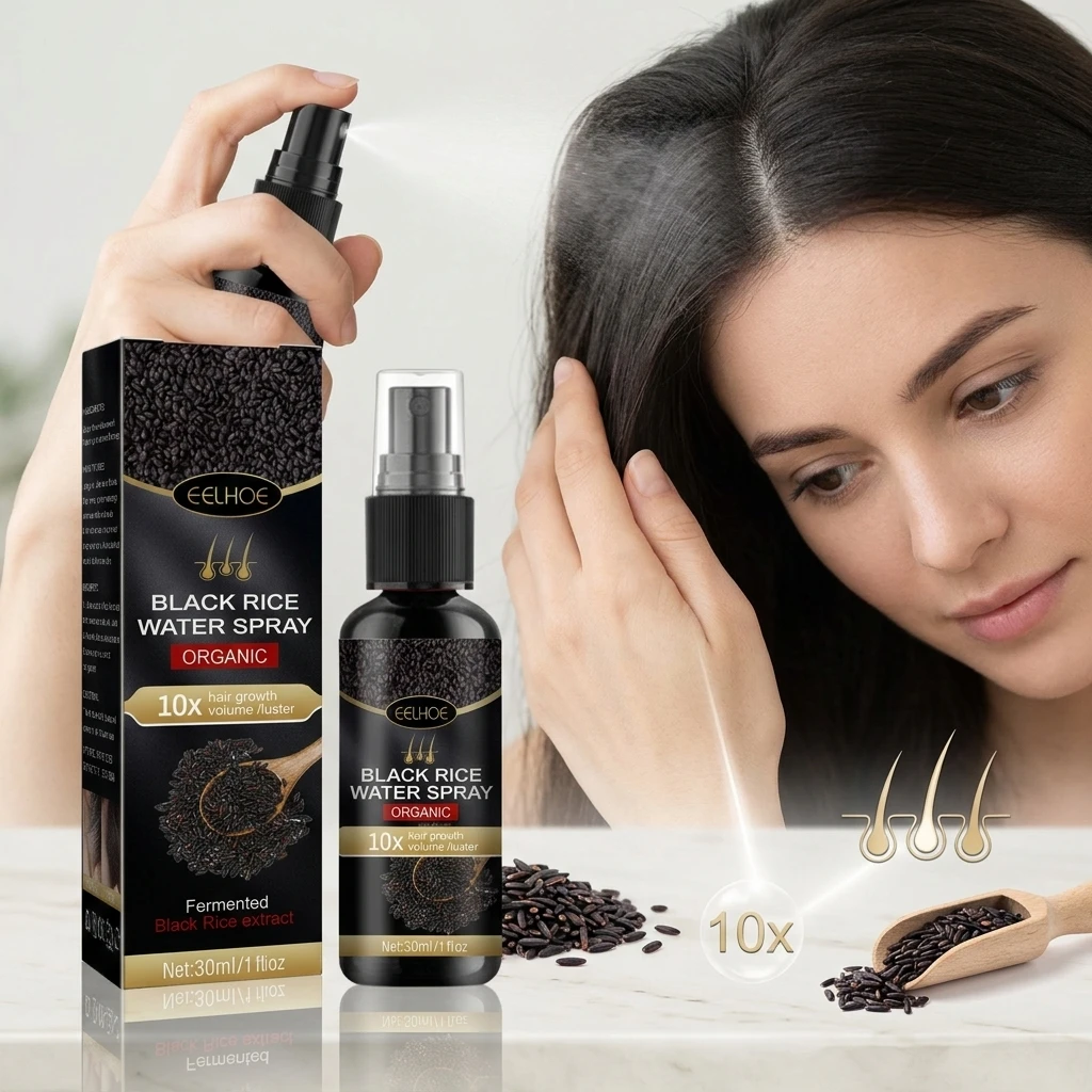 Hair Growth Spray Anti-Loss Treatment Nourish Scalp Improve Thinning Hairs Promote Regrowth Fluffy Thicken Black Rice Hair Serum