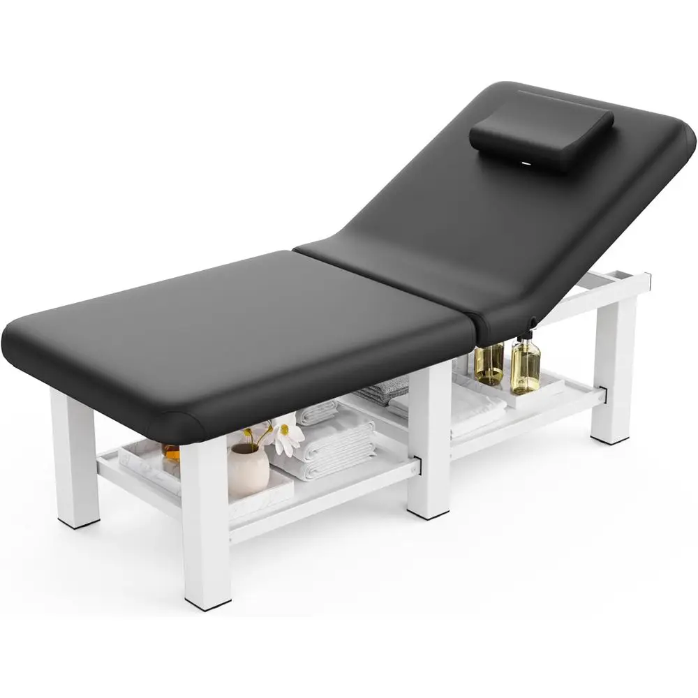 

Регулируемый массажный стол с подголовником, местом для хранения и металлическим каркасом для физиотерапии и спа-процедур, черный, на заказ