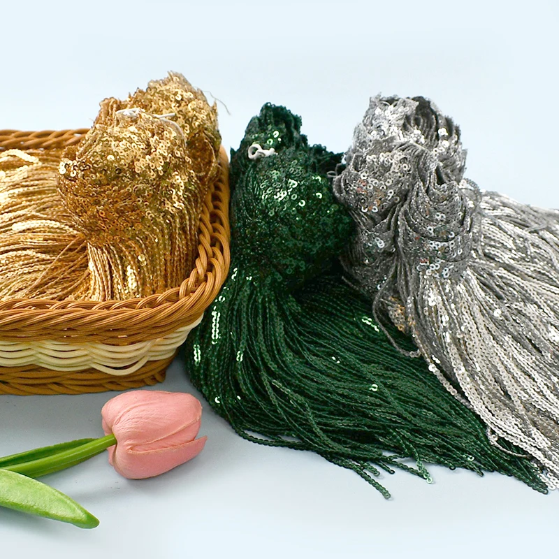 

2/5Yards 17cm Sequins Tassel for Sewing Latin Dance Skirt Decor Lace Trim Home Textiles Glitter Fringes DIY Craft Accessories