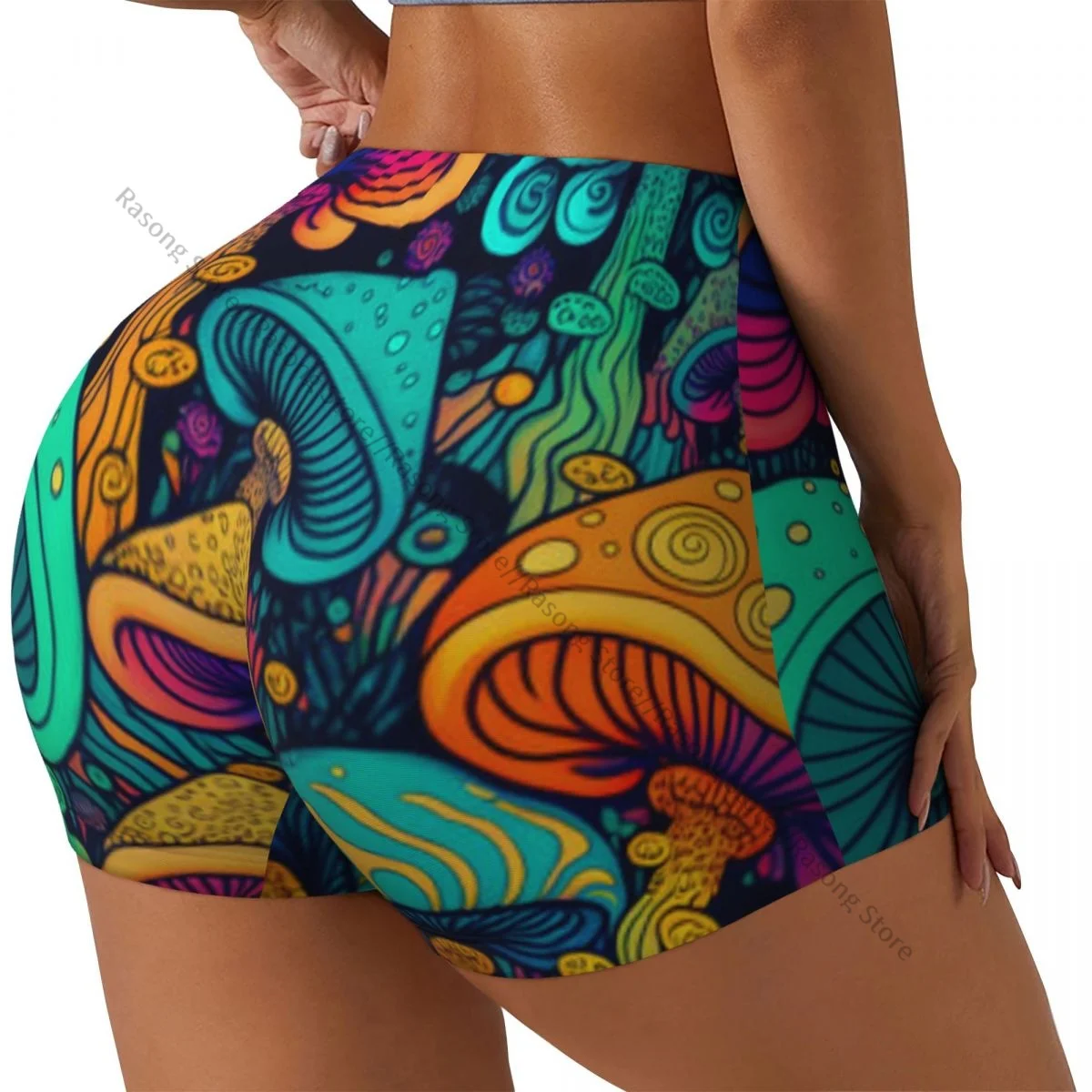 

Женские шорты для йоги с психоделическим узором в виде грибов, скребок, подтяжка ягодиц, комфортный фитнес-зал