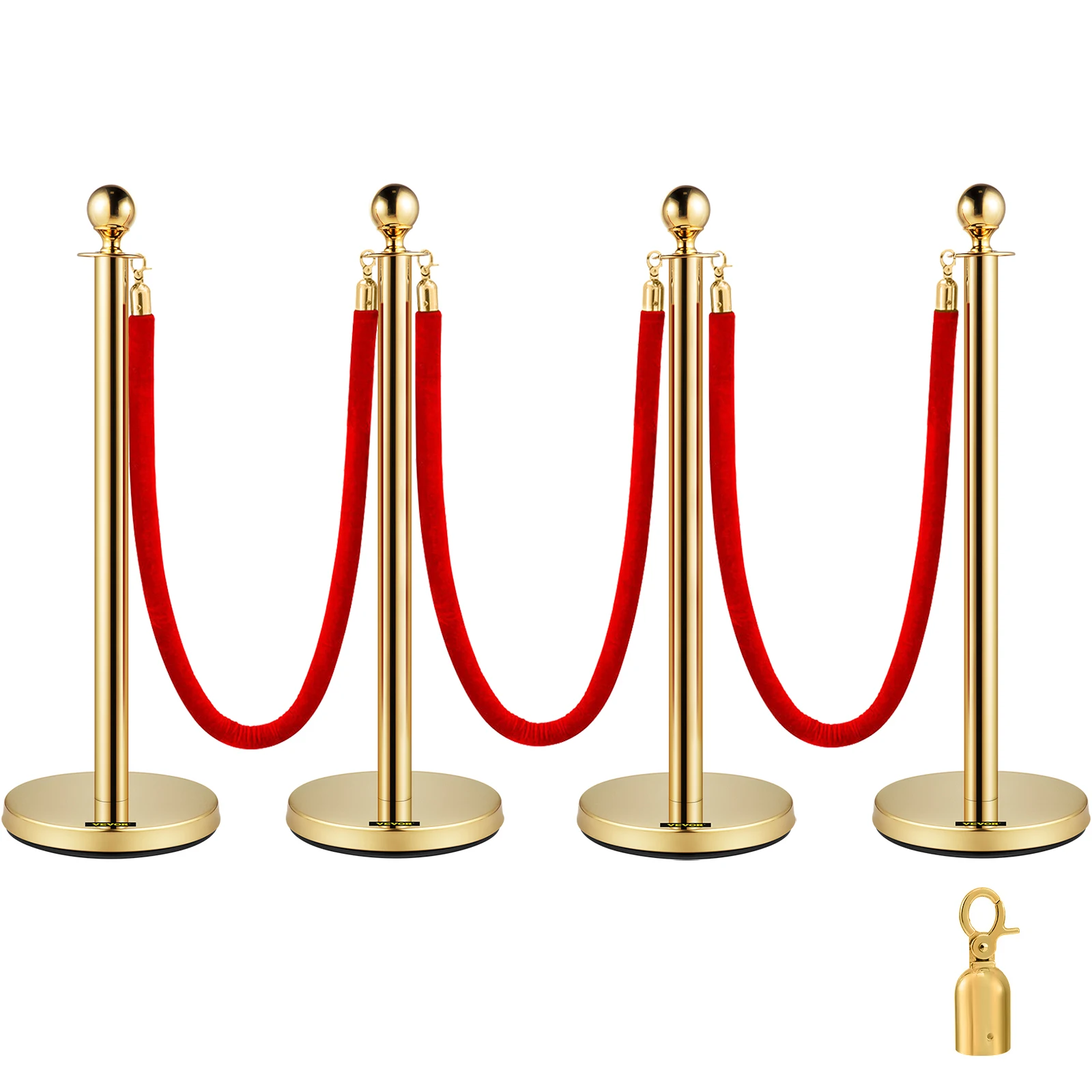 VEVOR 38Inch Gold Silver Stanchion Posts Queue Red Velvet Rope Crowd Control Line Barriers with Stable Base for Party Supplies