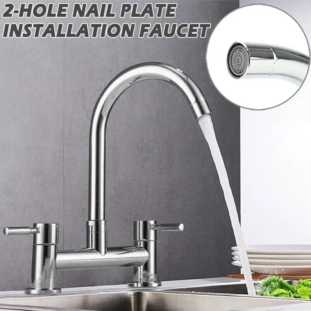 

Modern Double Lever Chrome Kitchen Sink Hot And Cold Mixing Faucet 2-hole Deck Modern Washbasin Basin Faucets