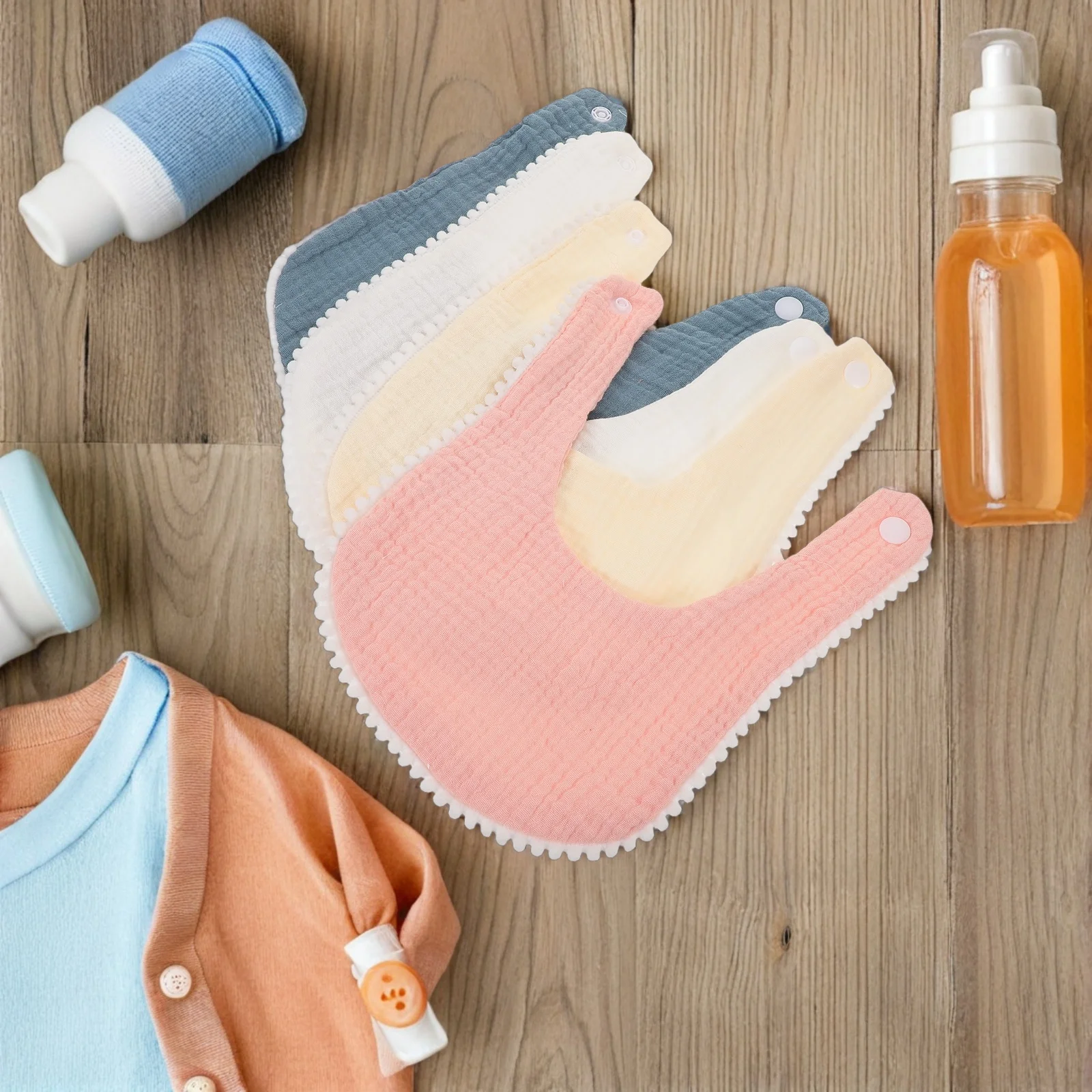 

4Pcs Cotton Baby Bibs Double Layer Bubble Gauze Soft Absorbent Bandana Drool Bibs for Newborn Boys Girls Infant Teething