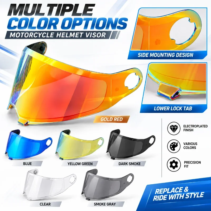 Motorcycle Helmet Outer Visor Replacement Shield Electroplated Lens Smoke Clear Face Shield Accessories