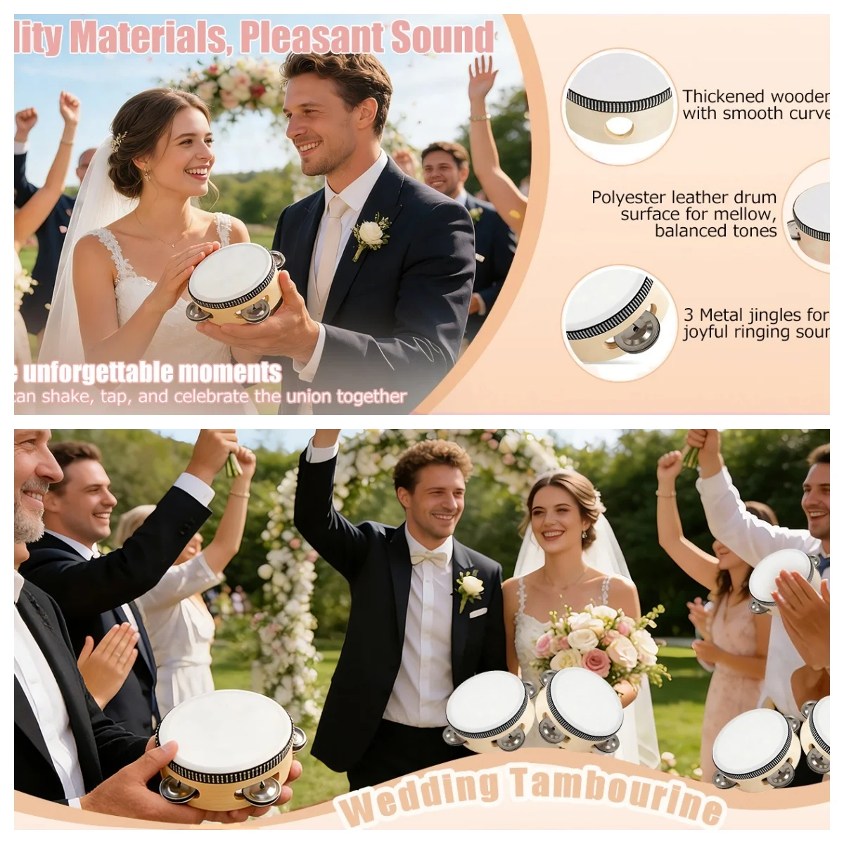 24-120 Stück Hochzeits-Tamburine im Großhandel, 4/6 Zoll Tamburine für Erwachsene, Handgehaltene Geräuschmacher, Musikinstrumente für Hochzeiten und Partys – Detail 2