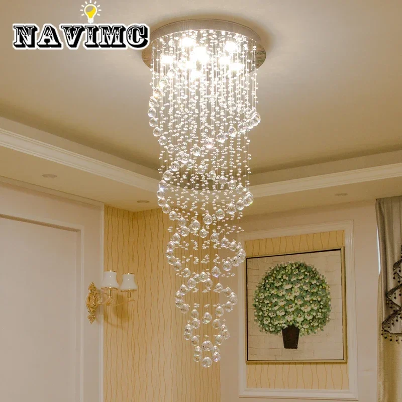 Modern LED Crystal Chandelier Light Fixture Luxury Staircase Stair Lights for Hotel Villa Bedroom Vanity Hanging Lamp