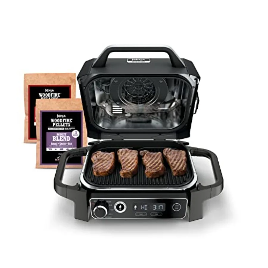 

Woodfire Series 7-in-1 Portable Grill BBQ with Woodfire Pellets Included Weather Resistant Cook Up to 6 Steaks 30 Hot Dogs Stai