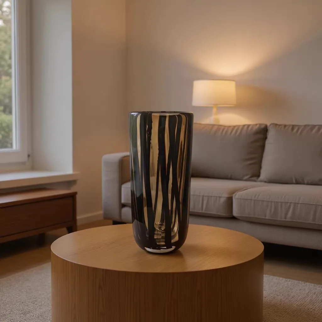 Black brown striped glazed straight vase indoor model room living room home soft decoration ornament simple style