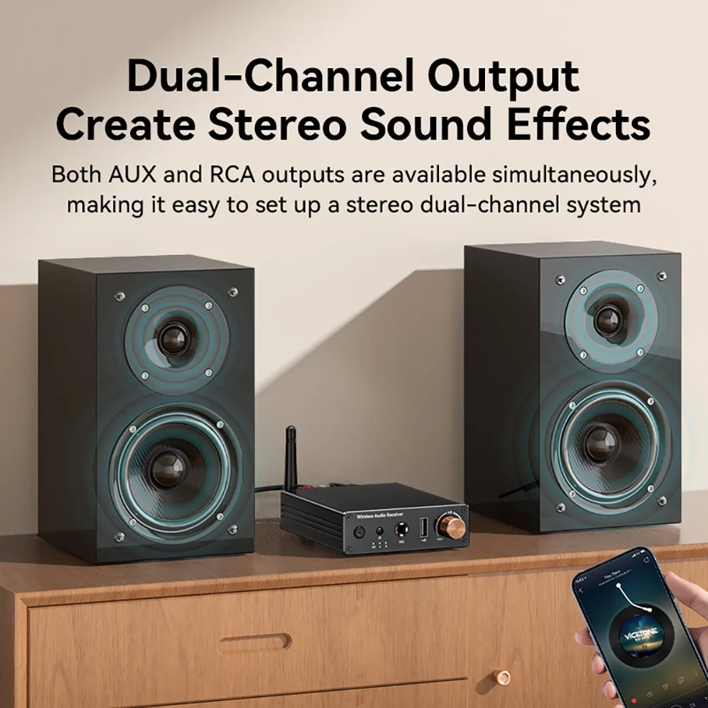 Bluetooth6.0 수신기 스테레오 낮은 대기 시간 무선 오디오 어댑터 무손실 오디오 수신기 AUX 3.5mm RCA/U-디스크/6.5MM 마이크 증폭기