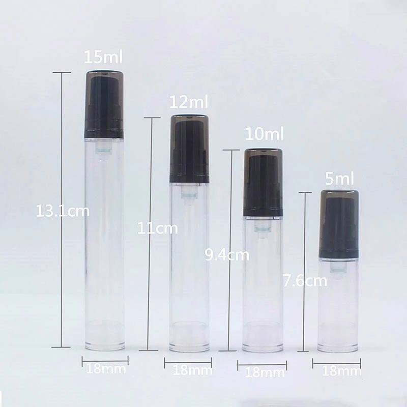 100pcs 5ml 10ml 15ml Plastic Travel Bottles Cream Refillable Bottle Airless Pump Emulsion Vacuum Lotion Bottle