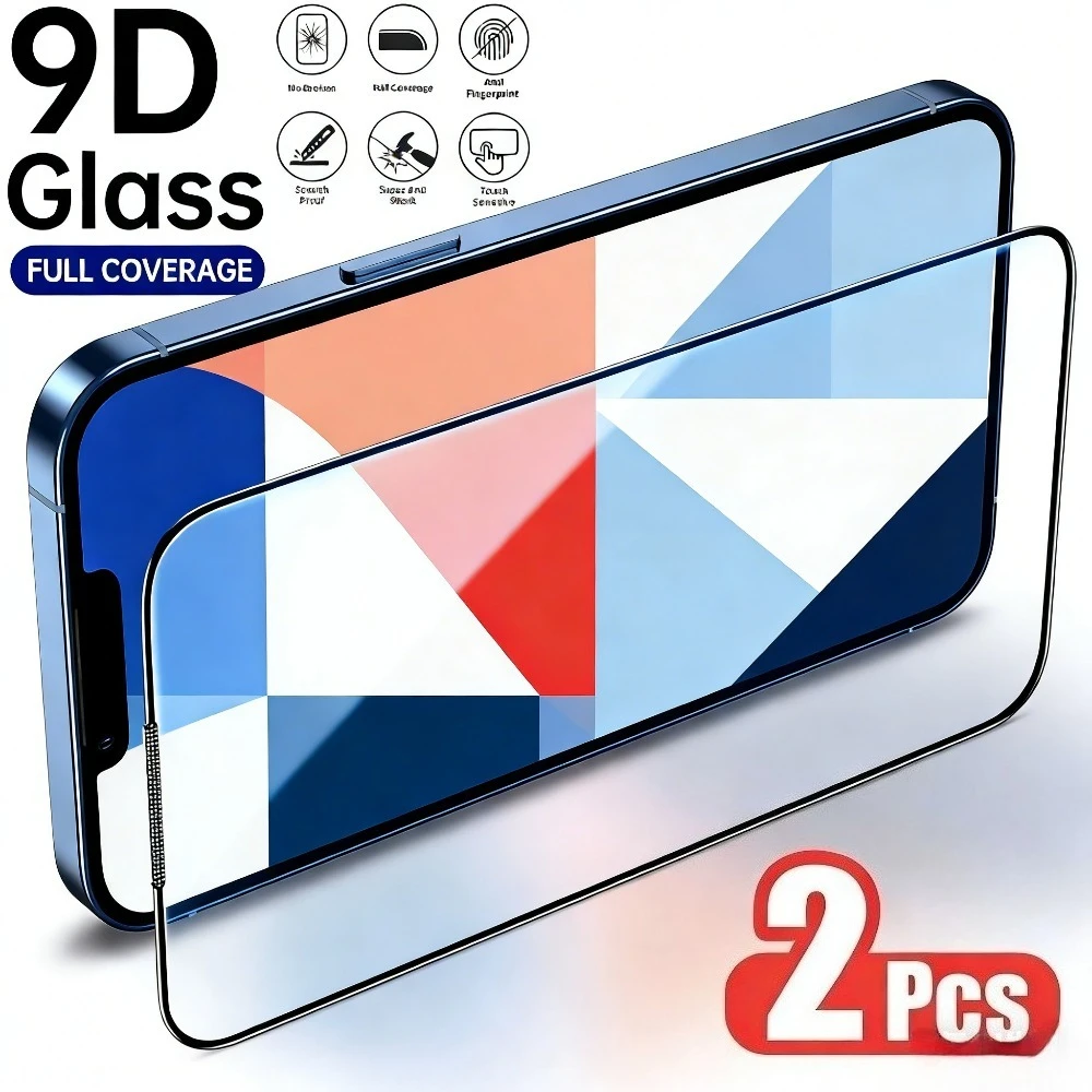 

2 шт. Защитное стекло Full Cover для iPhone 17, 16, 15, 14 Pro Max, Air 16, 15 Plus, 17e, 13, 12, 11 Pro, Mini, противоударное, из закаленного стекла