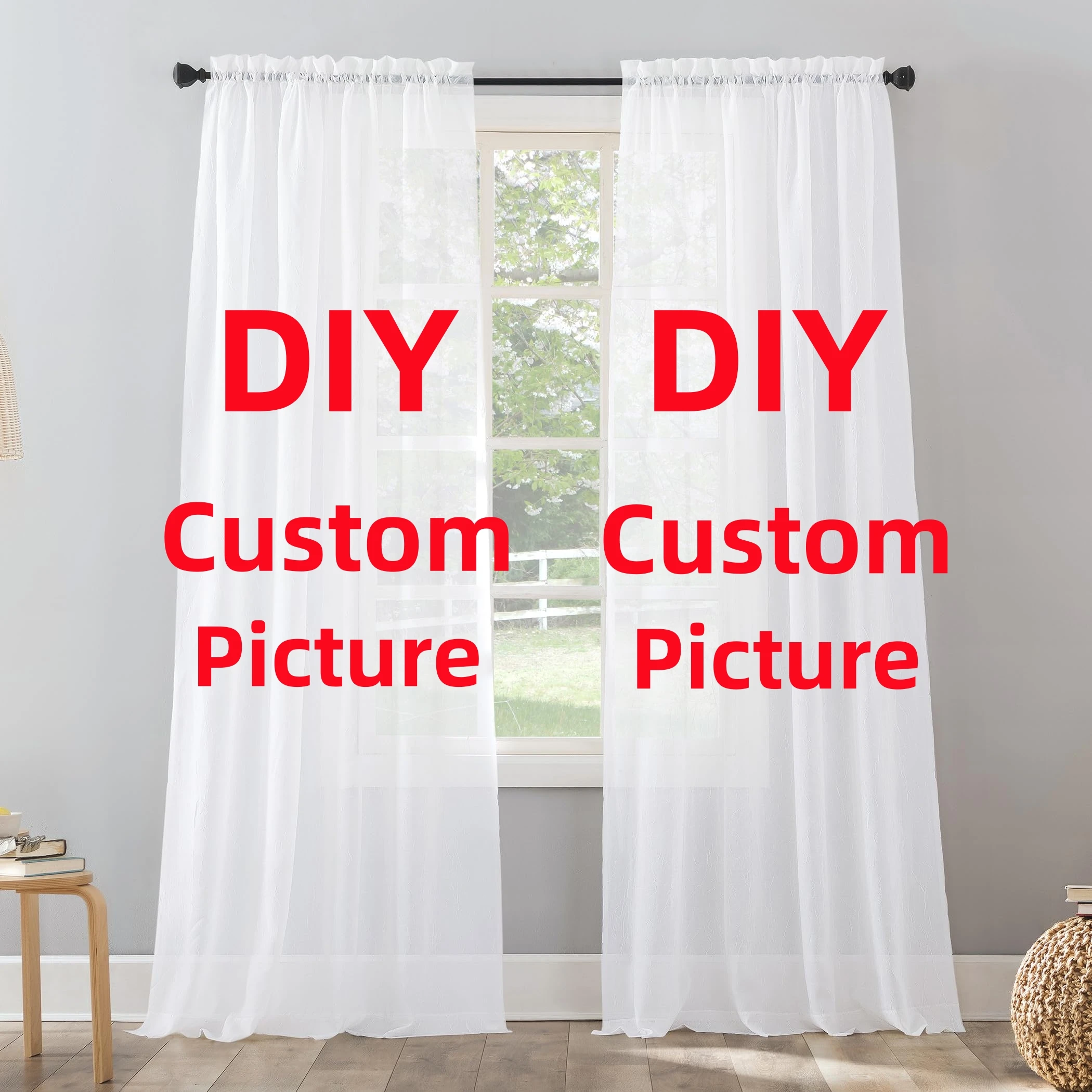 Custom Sheer Curtain Printed Window Tulle Curtains Personalized Photo Customized DIY Print on Demand Dropshipping