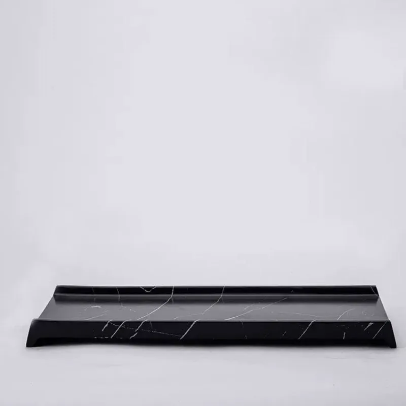 Simple rectangular tray decorative ornaments, black imitation marble tea tray, Chinese villa clubhouse coffee table storage tray