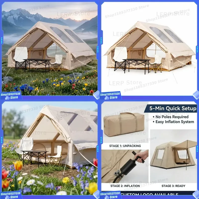 Inflatable Nature Pavilion 12sqm 300D Oxford 3x4x2m Twin Entry Panoramic Roof Window Family Camping Trade
