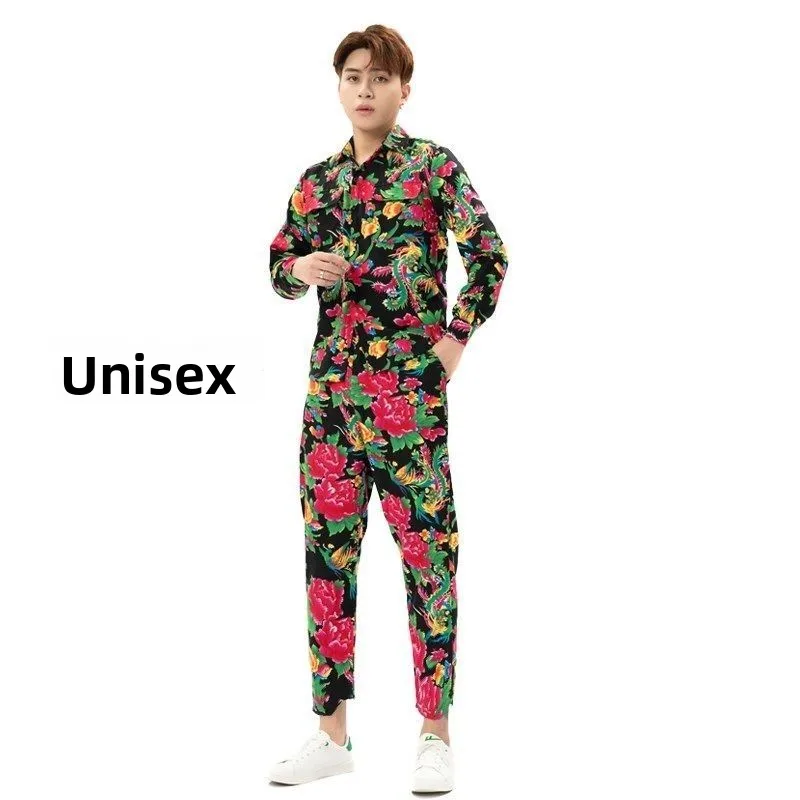 

Adult Stage Maids Dr Red Northeast Large Floral Cotton 2024 loween Costume Long Sve Winter Season Funny ular