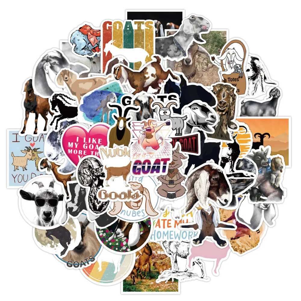 

10/30/50PCS Goat Graffiti Waterproof Sticker Cartoon Animal Creative Trend Decorative Decal Refrigerator Guitar Helmet Wholesale