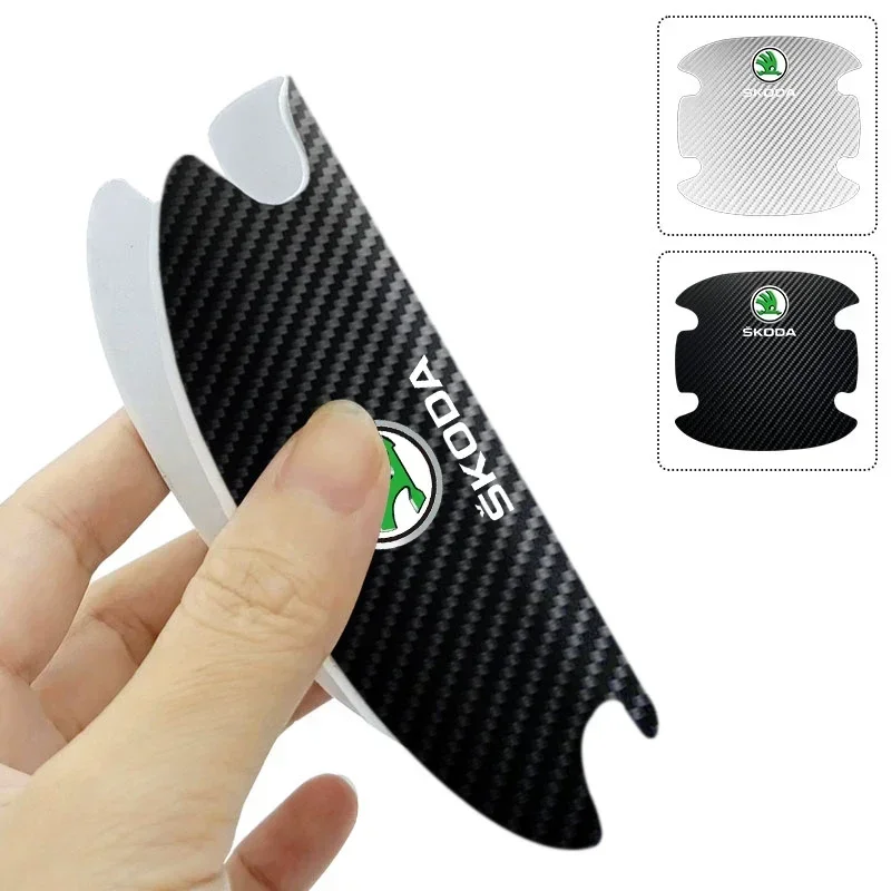 4 قطعة مقبض باب السيارة ملصق ألياف الكربون مقاومة الخدوش لسكودا اوكتافيا 2 3 فابيا Kamiq كابوك كودياق رابيد سكالا سوبيرب 3
