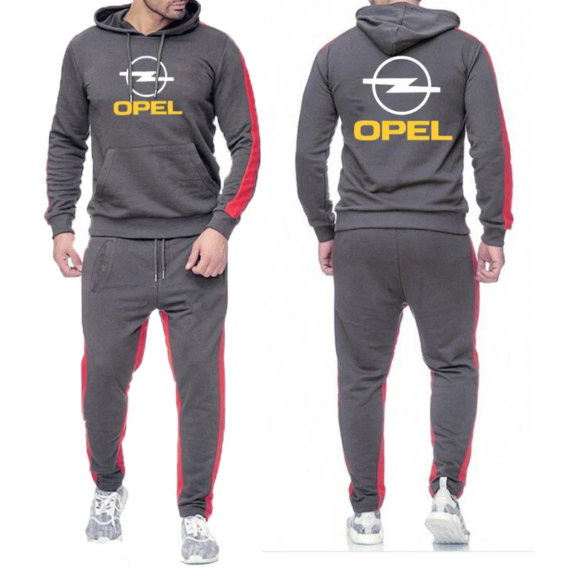 

2025 Spring And Autumn Man's Solid Color Sets Opel Logo Print Simple Style Hooded Pullover Hoodies+Leisure Long Pants Suits