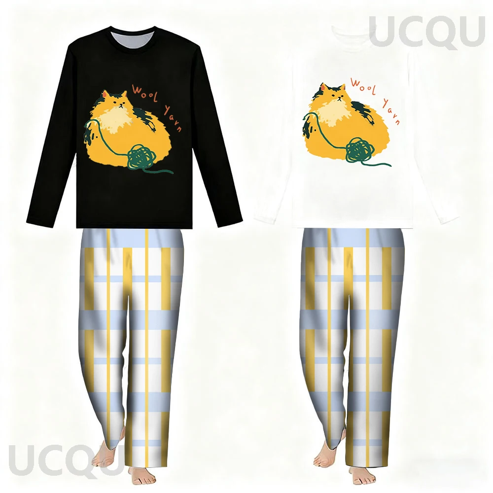 طقم سويت شيرت برقبة دائرية مقاسات متعددة 2D كارتون قطة غزل صوف طباعة نسيج بوليستر مريح للترفيه المنزلي #4