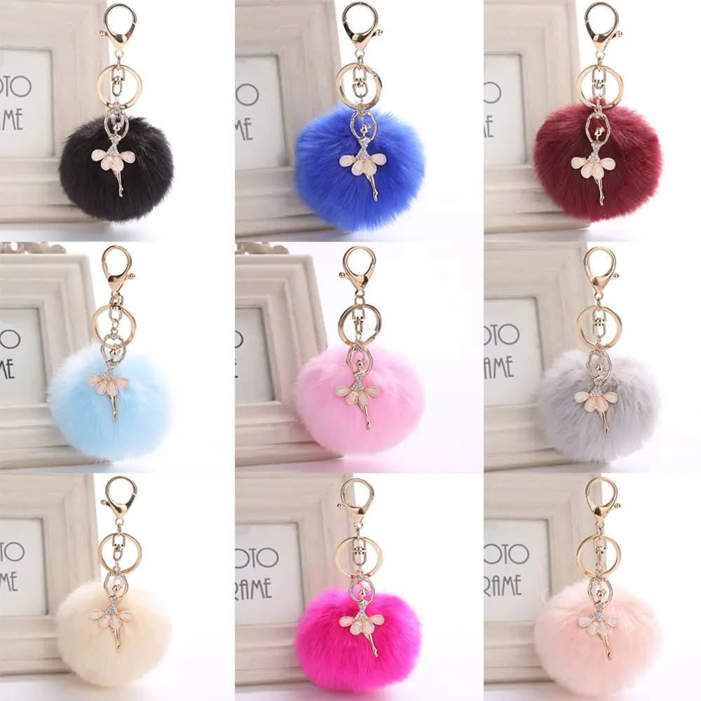 1PC Angel Ballet Dancing Girl Fluffy Keychain Faux Rabbit Fur Car Pendant Women Keyring Fashion Jewelry