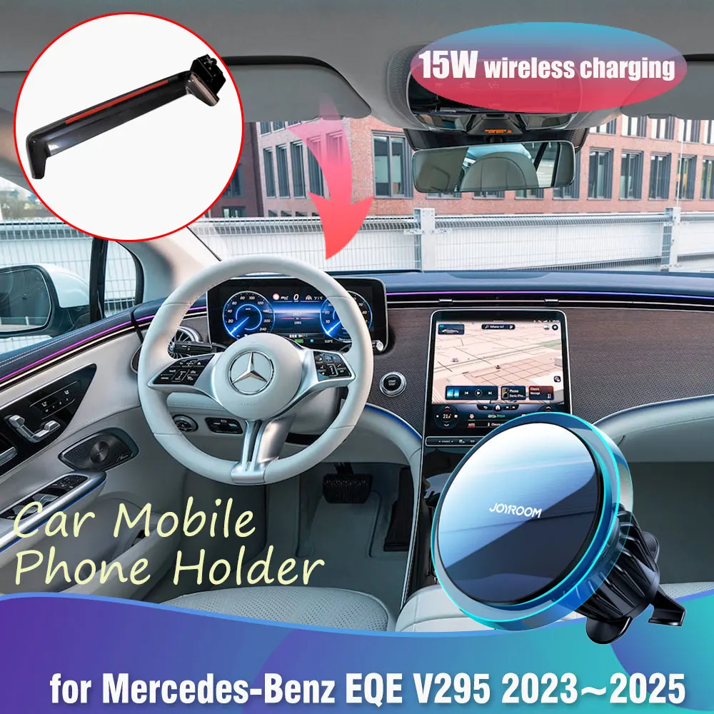 

Car Phone Holder for Mercedes Benz EQE V295 300 350 350+ 2023~2025 Clip Magnetic Wireless Fast Charging With Lights Accessories