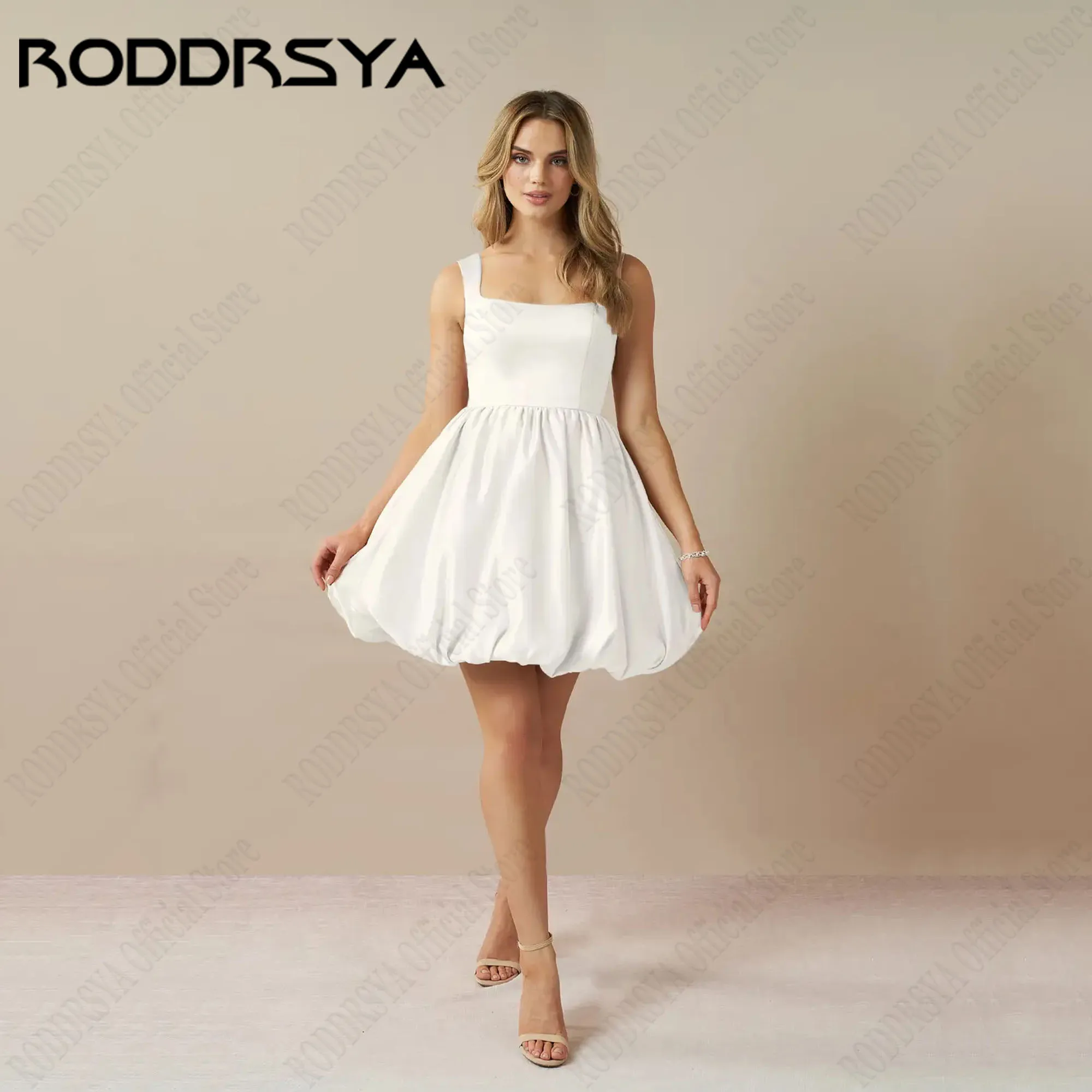 RODDRSYA Mini A-Lineชุดเจ้าสาว2024สแควร์คอBacklessง่ายซาตินGownsแต่งงานแขนกุดVestidos De Fiestaที่กําหนดเอง