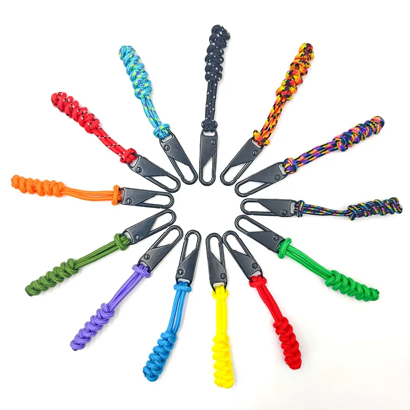 50pcs Portable Outdoor Bag Zipper Puller Metal Zipper Head Slider Colorful Detachable Weave Zippers Pull DIY Sewing Accessory