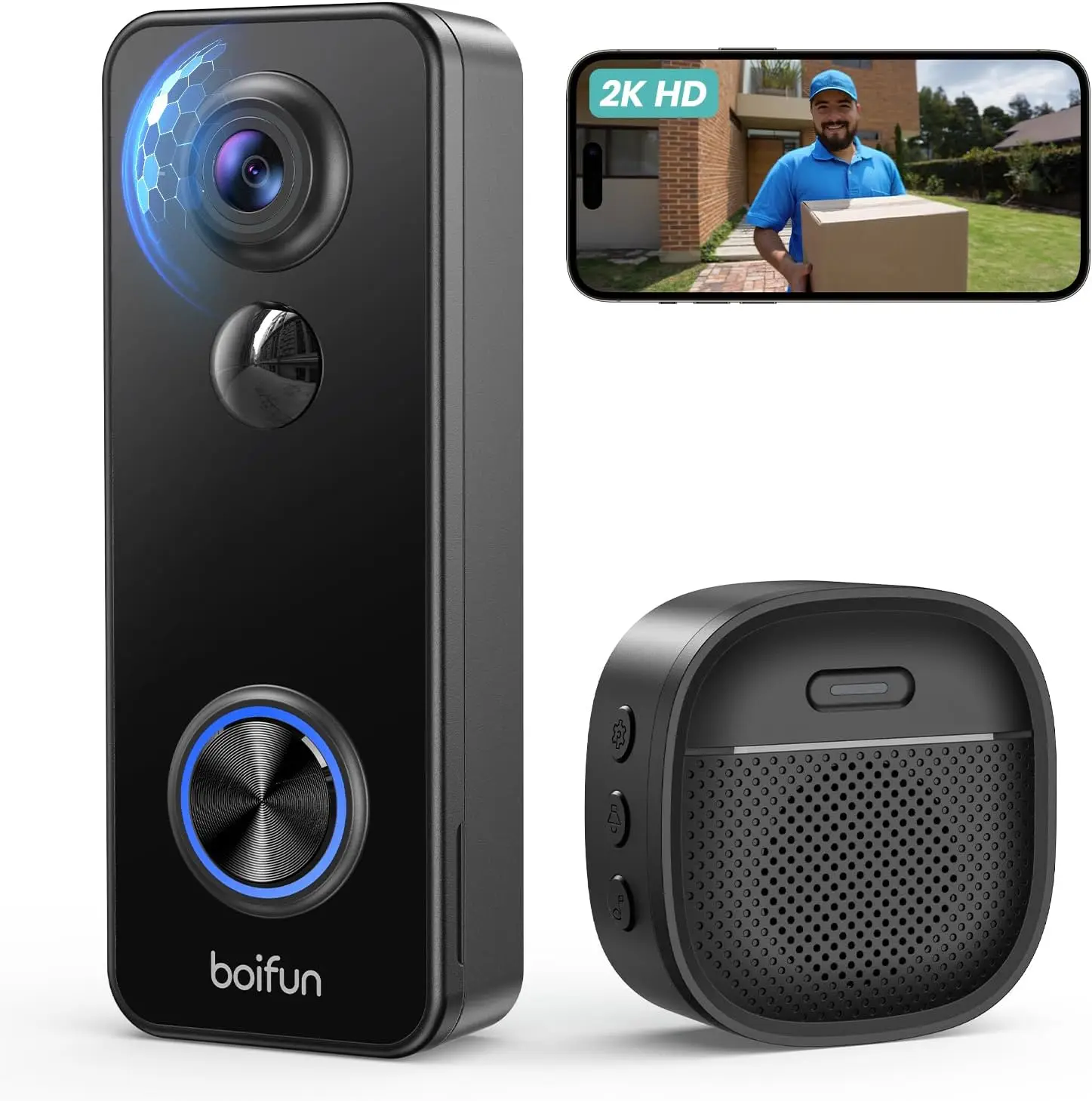 

Wireless Video Doorbell Camera with 180° View, 2K HD, AI Human Detection, Night Vision & Two-Way Audio