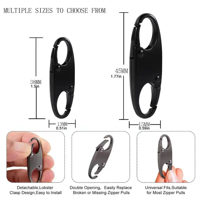 2 Stück Reißverschluss-Clips, Diebstahlschutz, Doppelöffnungs-Reißverschlüsse, Ersatz-Zipper-Verbinder, Reißverschluss-Schloss, Karabiner-Clips – Detail 12